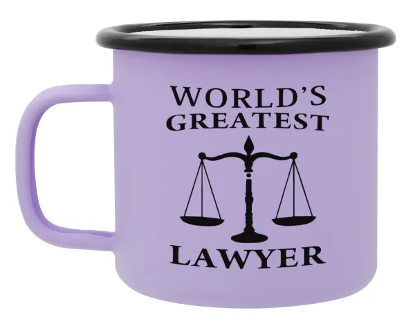 World's greatest Lawyer — Metal enamel mug, matte light pastel purple, 360ml