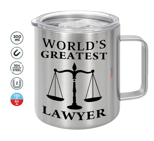 World's greatest Lawyer — Double-walled stainless steel mug 300ml with temperature-retaining lid