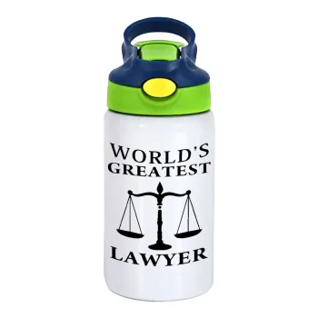 World's greatest Lawyer, Children's hot water bottle, stainless steel, with safety straw, green, blue (350ml)