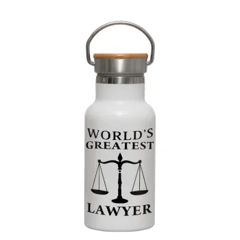 World's greatest Lawyer, Metallic thermos (Stainless steel) White with wooden lid (bamboo), double-walled, 350ml