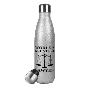 World's greatest Lawyer, Metallic Glitter Silver Thermos Flask (Stainless steel), double-walled, 500ml