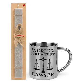 World's greatest Lawyer, Easter Set, metallic thermal cup (300ml) & Easter aromatic flat candle (30cm) (GRAY)