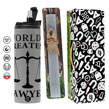 World's greatest Lawyer, Πασχαλινή Λαμπάδα με Travel Tumbler θερμό (600ml, BPA free) & κερί αρωματικό πλακέ (30cm) (ΓΚΡΙ)