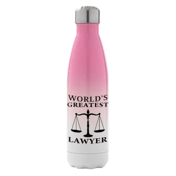 World's greatest Lawyer, Metal mug thermos Pink/White (Stainless steel), double wall, 500ml