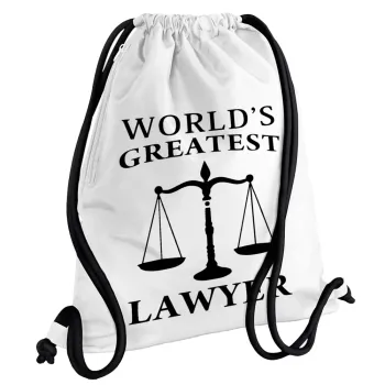 World's greatest Lawyer, Backpack pouch GYMBAG white, with pocket (40x48cm) & thick cords