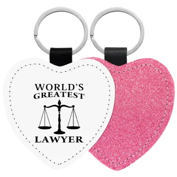 World's greatest Lawyer, Μπρελόκ PU δερμάτινο glitter καρδιά ΡΟΖ