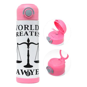 World's greatest Lawyer, Παιδικό παγούρι θερμό, ανοξείδωτο, με καλαμάκι ασφαλείας, ΡΟΖ (500ml)