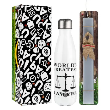 World's greatest Lawyer, Easter candle, metallic white thermos bottle (500ml) & aromatic flat candle (30cm) (GRAY)