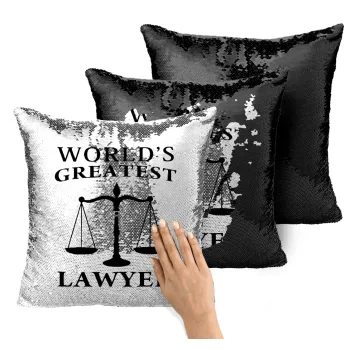 World's greatest Lawyer, Μαξιλάρι καναπέ Μαγικό Μαύρο με πούλιες 40x40cm περιέχεται το γέμισμα