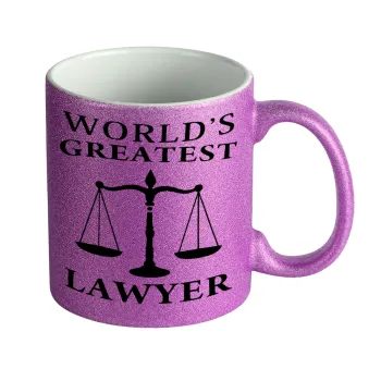 World's greatest Lawyer, Κούπα Μωβ Glitter που γυαλίζει, κεραμική, 330ml