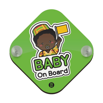 Basic Africa Boy, Σήμανση αυτοκινήτου Baby On Board ξύλινο με βεντουζάκια (16x16cm)