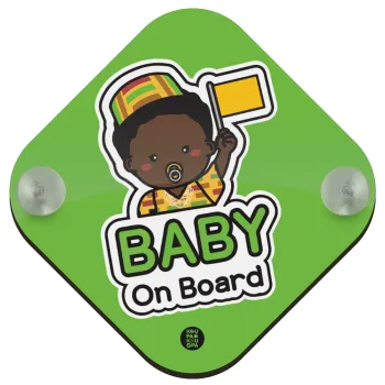 Basic Africa Boy, Σήμανση αυτοκινήτου Baby On Board ξύλινο με βεντουζάκια (16x16cm)