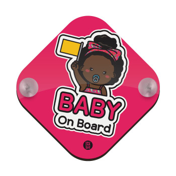 Basic Africa Girl, Σήμανση αυτοκινήτου Baby On Board ξύλινο με βεντουζάκια (16x16cm)
