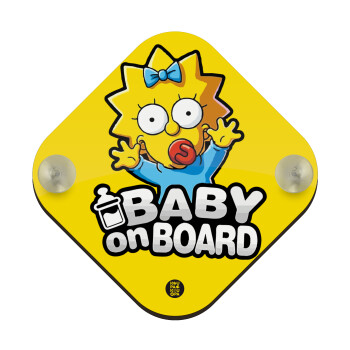 Maggie, The Simpsons, Σήμανση αυτοκινήτου Baby On Board ξύλινο με βεντουζάκια (16x16cm)