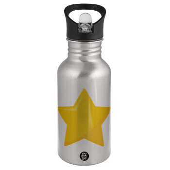 Star, Water bottle Silver with straw, stainless steel 500ml