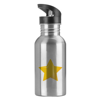 Star, Water bottle Silver with straw, stainless steel 600ml