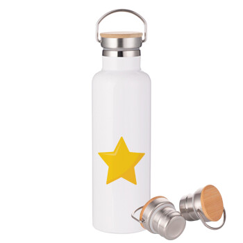 Star, Stainless steel White with wooden lid (bamboo), double wall, 750ml