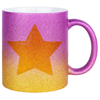 Star, Κούπα Χρυσή/Ροζ Glitter, κεραμική, 330ml
