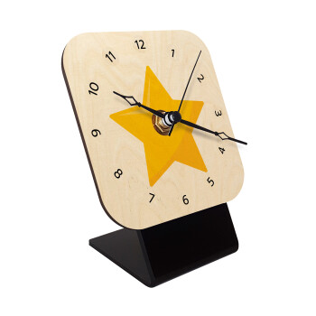 Star, Quartz Table clock in natural wood (10cm)