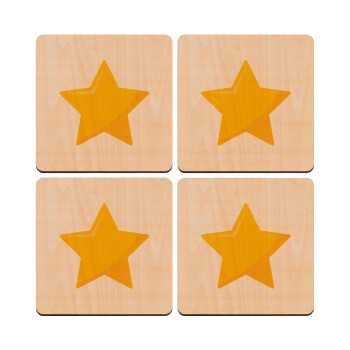 Star, ΣΕΤ x4 Σουβέρ ξύλινα τετράγωνα plywood (9cm)