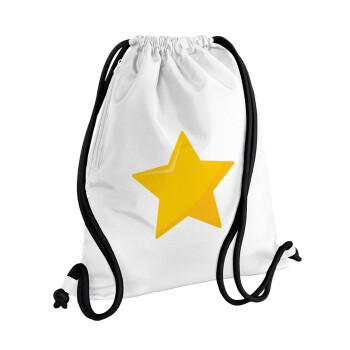 Star, Τσάντα πλάτης πουγκί GYMBAG λευκή, με τσέπη (40x48cm) & χονδρά κορδόνια