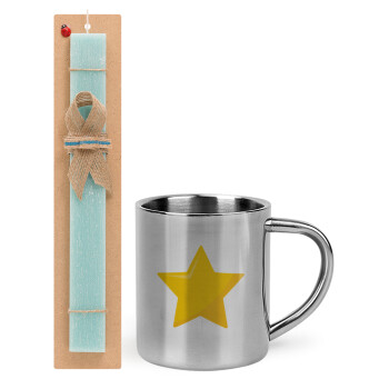 Star, Easter Set, metallic thermal cup (300ml) & aromatic flat Easter candle (30cm) (TURQUOISE)