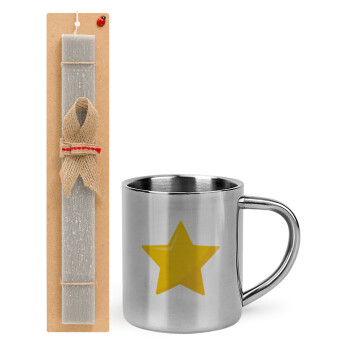 Star, Πασχαλινό Σετ, μεταλλική κούπα θερμό (300ml) & πασχαλινή λαμπάδα αρωματική πλακέ (30cm) (ΓΚΡΙ)