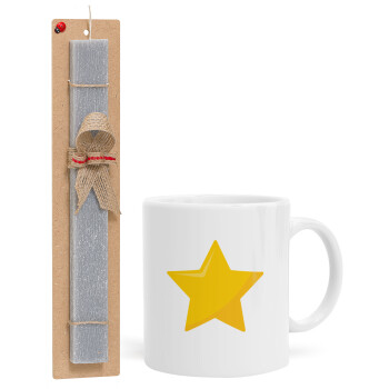 Star, Πασχαλινό Σετ, Κούπα κεραμική (330ml) & πασχαλινή λαμπάδα αρωματική πλακέ (30cm) (ΓΚΡΙ)