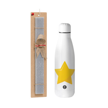 Star, Easter Set, metallic stainless thermos bottle (500ml) & scented flat Easter candle (30cm) (GRAY)