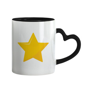 Star, Mug heart black handle, ceramic, 330ml