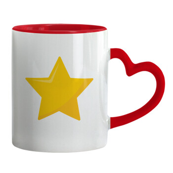 Star, Mug heart red handle, ceramic, 330ml