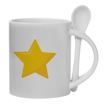 Star, Ceramic coffee mug with Spoon, 330ml (1pcs)