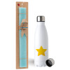 Easter Set, metallic stainless steel water bottle (750ml) & aromatic flat Easter candle (30cm) (TURQUOISE)