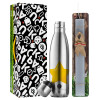 Easter Set, metallic stainless thermos flask (500ml) & scented flat Easter candle (30cm) (GRAY)
