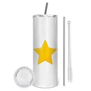 Star, Eco friendly ποτήρι θερμό (tumbler) από ανοξείδωτο ατσάλι 600ml, με μεταλλικό καλαμάκι & βούρτσα καθαρισμού