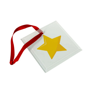 Star, Χριστουγεννιάτικο στολίδι γυάλινο τετράγωνο 9x9cm