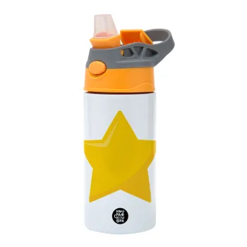 Star, Children's hot water bottle, stainless steel, with safety straw, Orange/Grey (360ml) BPA-FREE