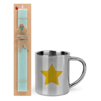 Star, Easter Set, metallic thermal cup (300ml) & aromatic flat Easter candle (30cm) (TURQUOISE)