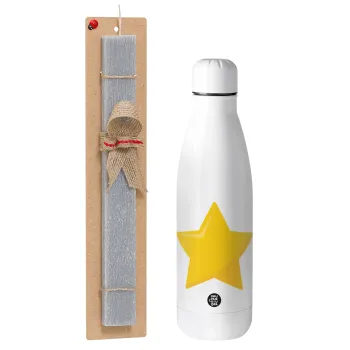 Star, Easter Set, metallic stainless thermos bottle (500ml) & scented flat Easter candle (30cm) (GRAY)