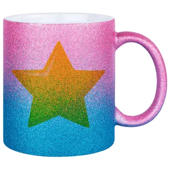 Star, Κούπα Χρυσή/Μπλε Glitter, κεραμική, 330ml