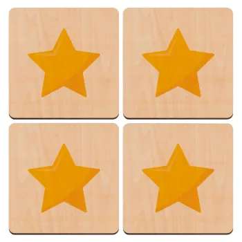 Star, ΣΕΤ x4 Σουβέρ ξύλινα τετράγωνα plywood (9cm)