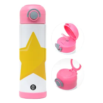 Star, Children's hot water bottle, stainless steel, with safety straw, PINK (500ml)