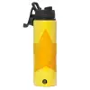 Metallic water bottle with safety lid, 850ml aluminum