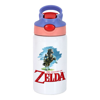 Zelda, Παιδικό παγούρι θερμό, ανοξείδωτο, με καλαμάκι ασφαλείας, ροζ/μωβ (350ml)