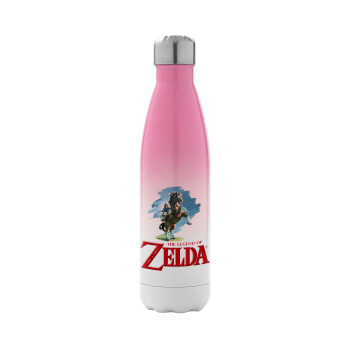Zelda, Μεταλλικό παγούρι θερμός Ροζ/Λευκό (Stainless steel), διπλού τοιχώματος, 500ml