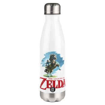 Zelda, Μεταλλικό παγούρι θερμός Λευκό (Stainless steel), διπλού τοιχώματος, 500ml
