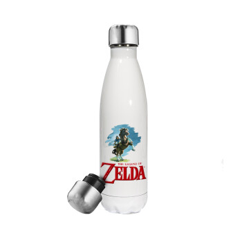Zelda, Μεταλλικό παγούρι θερμός Λευκό (Stainless steel), διπλού τοιχώματος, 500ml
