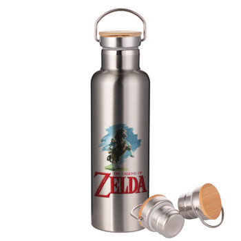 Zelda, Stainless steel Silver with wooden lid (bamboo), double wall, 750ml