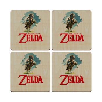 Zelda, ΣΕΤ x4 Σουβέρ ξύλινα τετράγωνα plywood (9cm)
