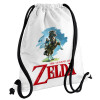 Zelda, Τσάντα πλάτης πουγκί GYMBAG λευκή, με τσέπη (40x48cm) & χονδρά κορδόνια